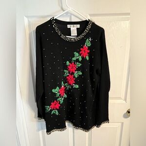 Elegant Black Floral Women's Long Sleeve Sweater